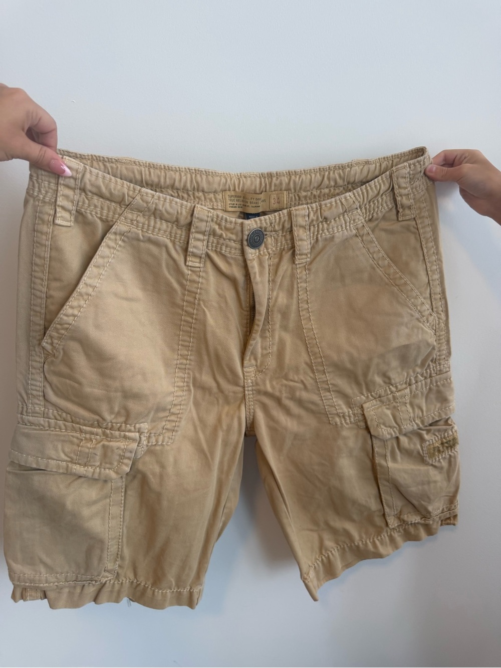 True Religion Men's Jean Cargo Shorts in Khaki Tan